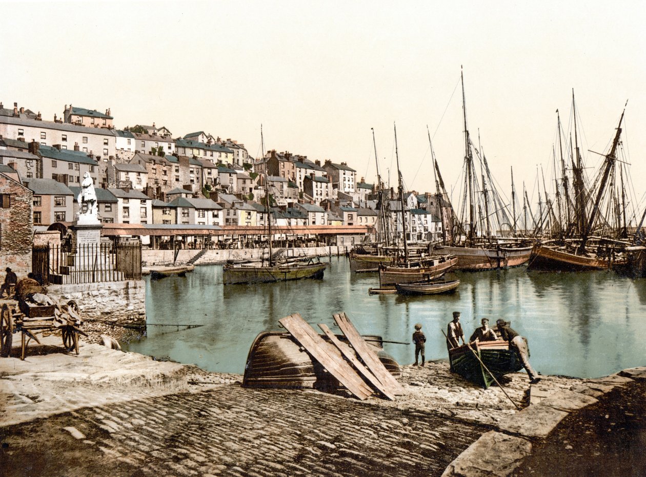 Brixham Harbour (foto colorida à mão) de English School