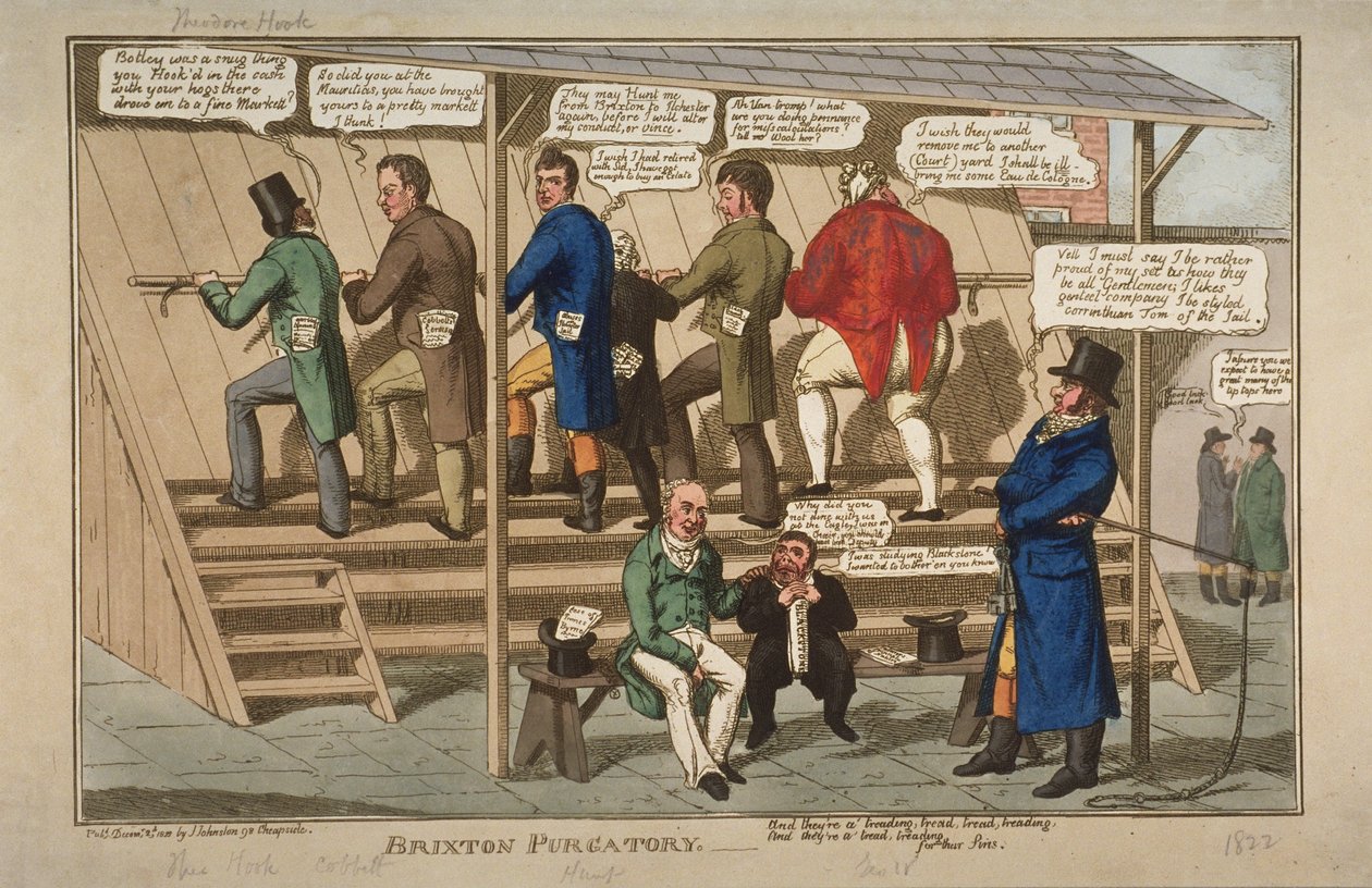 Purgatório de Brixton, 1822 (gravura à mão colorida) de English School