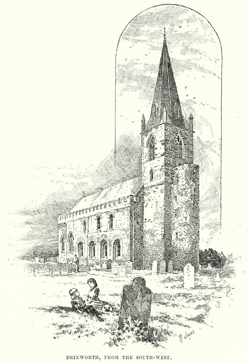 Brixworth, do sudoeste (gravura) de English School