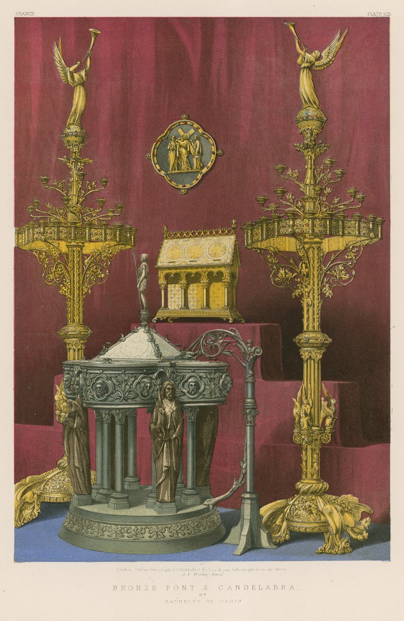 Fonte e candelabro em bronze de Bachelet de Paris (cromolitografia) de English School