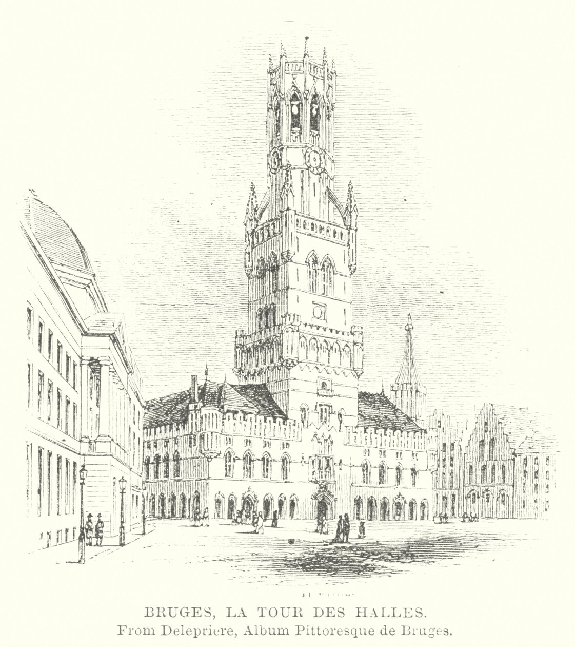 Bruges, Torre Halles (gravura) de English School