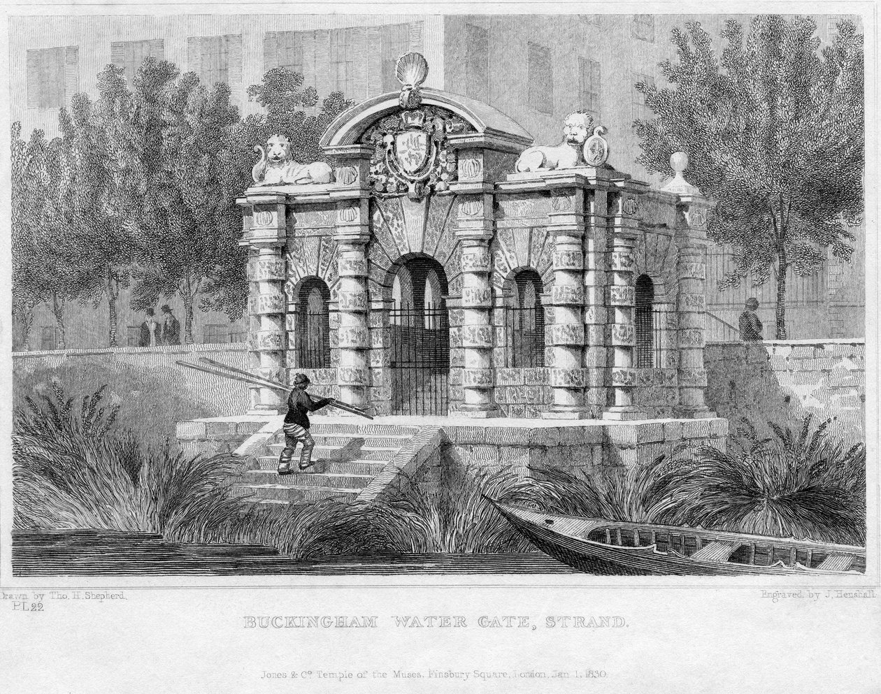 Portão de água de Buckingham, Strand, 1830 de English School