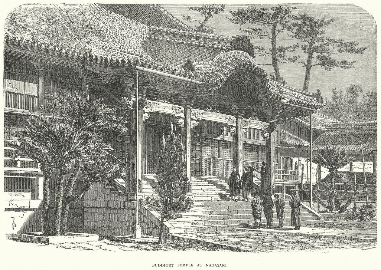 Templo budista em Nagasaki (gravura) de English School