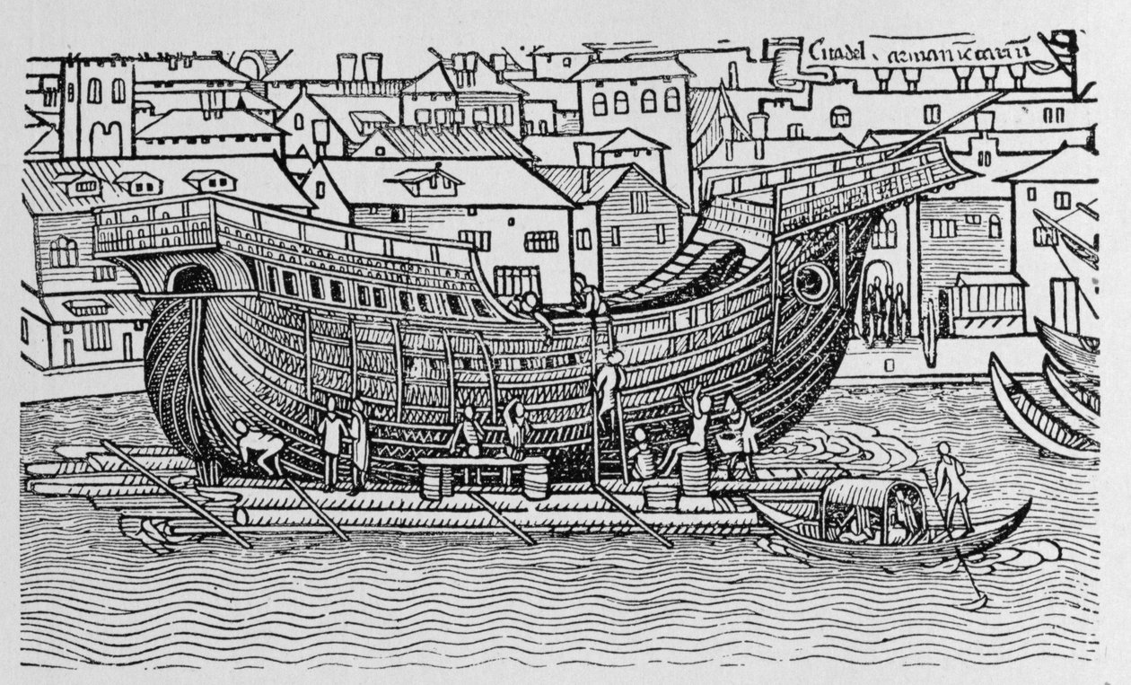 Construindo um Navio, de "A História Narrativa e Crítica da América", editado por Justin Winsor, Londres, 1886 de English School