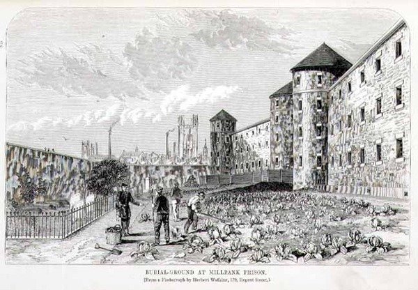 Enterro na Prisão Millbank, de "The Criminal Prisons of London and Scenes of Prison Life" de Henry Mayhew (1812-87) e John Binny de English School