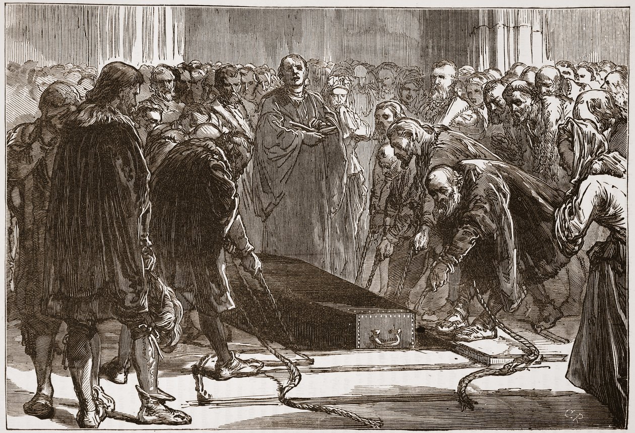 Enterro de Lutero no Schloss-Kirk, Wittemberg, ilustração da história do protestantismo por James Aitken Wylie (1808-1890), bar. 1878 de English School