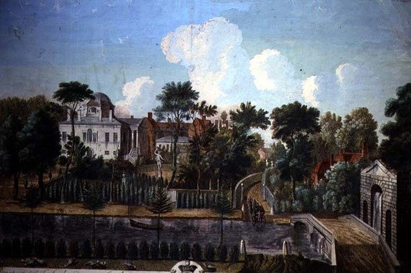 Burlington House, Chiswick, desenhado por William Kent (1685-1748) 1725-36 (gravação a cores) de English School