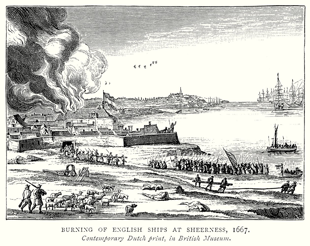 Queima de navios ingleses e em Sheerness de English School