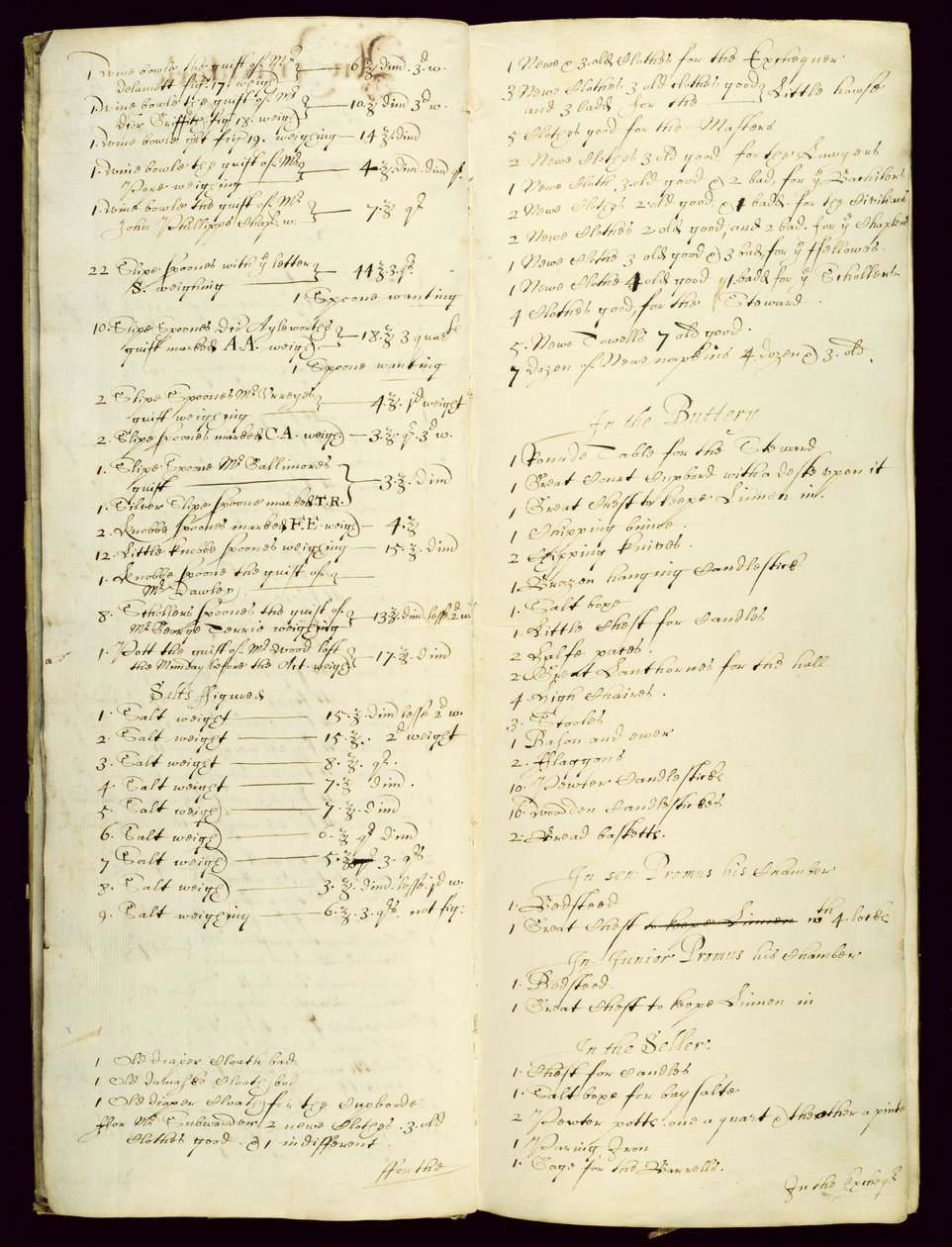 Livro longo dos tesoureiros, mostrando um inventário começando em 1631 de English School