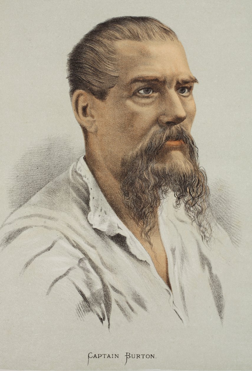 Capitão Burton, ilustração da edição pictórica da vida e das descobertas de David Livingstone por J. Ewing Richie, pub. por A. Fullarton & Co., 1876 de English School
