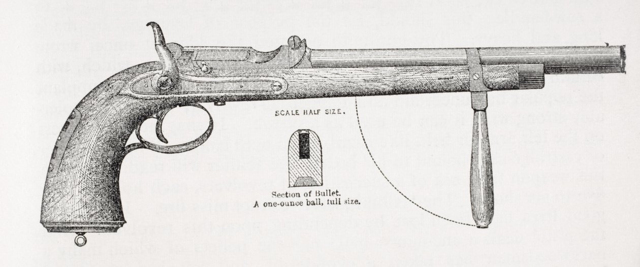 Capitão Burtons pistola carabina e projétil, da vida do Capitão Sir Richard Burton, Volume II por Isabel Burton (1831-96) publicado em 1893 de English School