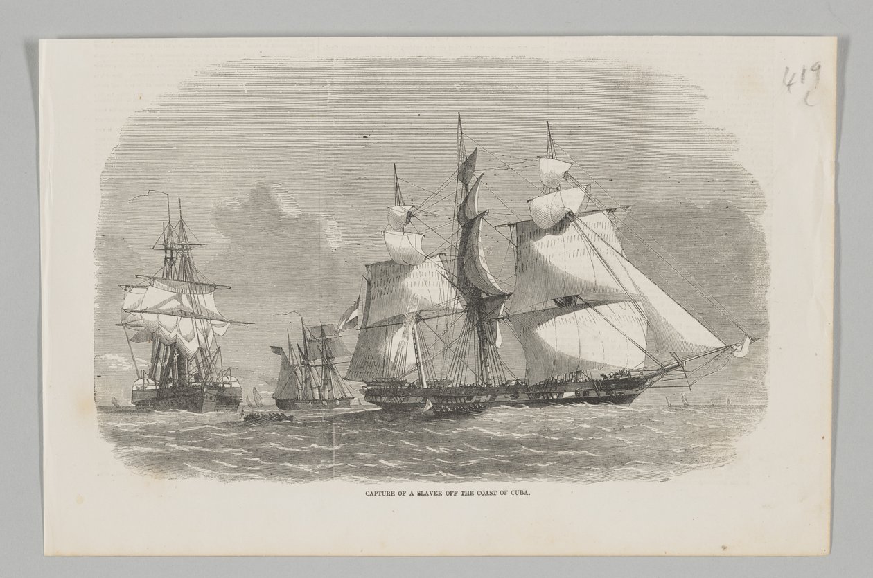 Captura de um navio negreiro ao largo da costa de Cuba (tinta sobre papel) de English School