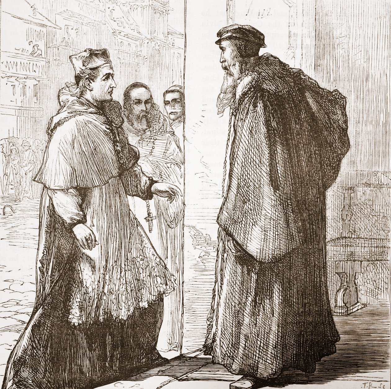 O Cardeal Sadoleto visita Calvino, ilustração de A História do Protestantismo, de James Aitken Wylie (1808-1890), pub. 1878 de English School