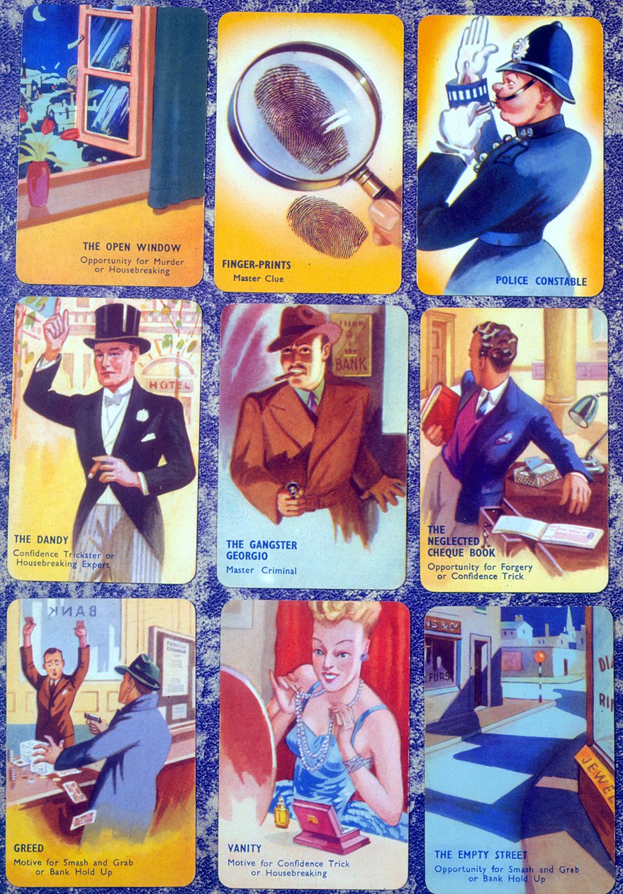 Cartões para uma família inglesa MurderMystery jogo de cartas I Commit, c.1930 de English School