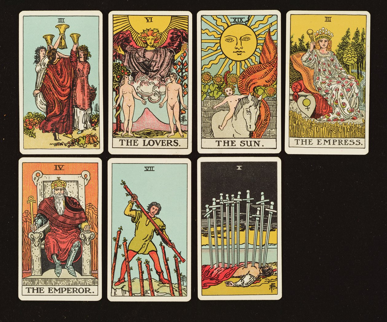 Cartas de um jogo de Tarot, c.1809 (lito colorido à mão) de English School