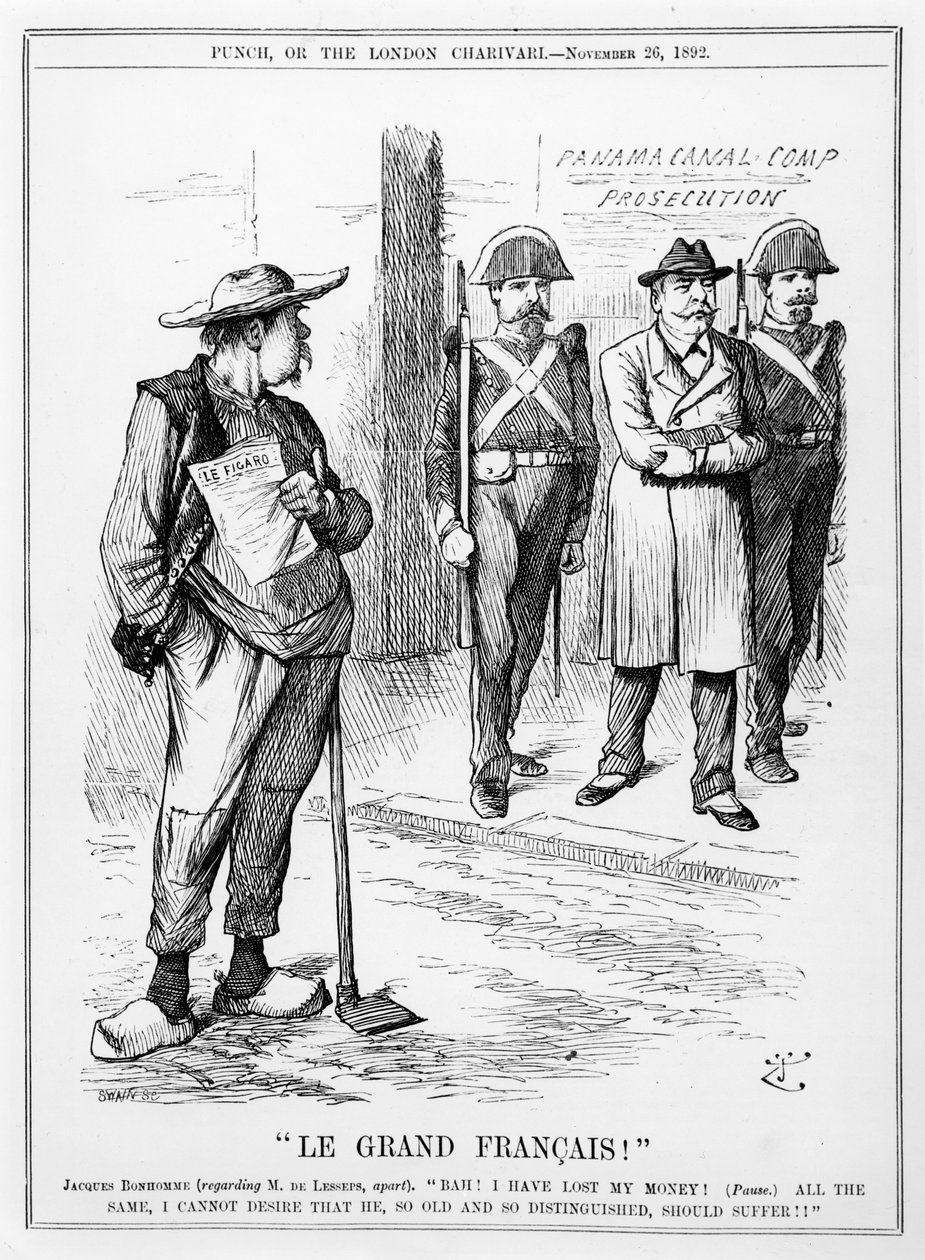Caricatura do Vicomte Ferdinand Marie de Lesseps (1805-94) da revista Punch, Londres, 26 de novembro de 1892 de English School