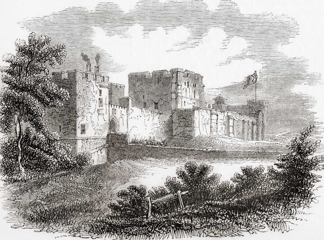 Castelo de Carlisle, Carlise, Cumbria, Inglaterra, visto aqui no século XIX, da Velha Inglaterra: Um Museu Pictórico, pub. 1847 de English School