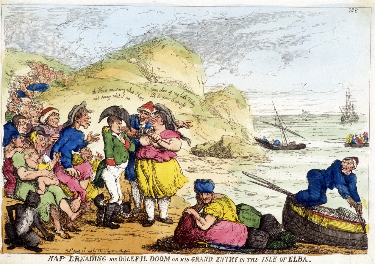 Desenho animado sobre a chegada de Napoleão Bonaparte à Ilha Elba. de English School