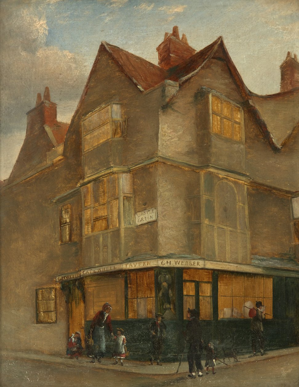 Cat and Wheel, anteriormente em Narrow Wine Street (óleo em painel) de English School