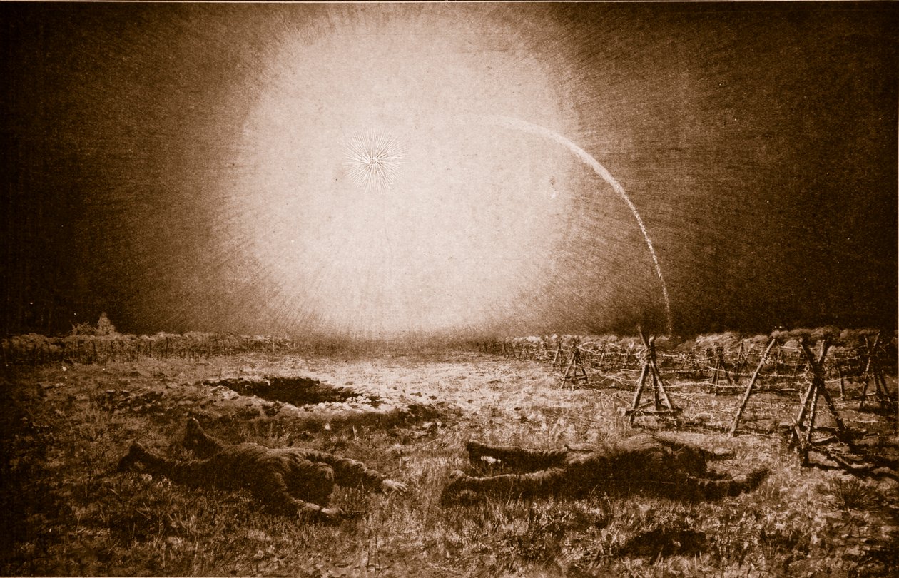 Preso no brilho de um projétil alemão produtor de luz: uma patrulha britânica em perigo entre as trincheiras, 1914-19 de English School