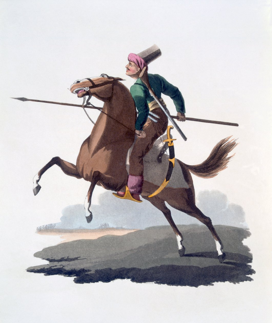 Homem de cavalaria, 1818 (aquatinta colorida) de English School