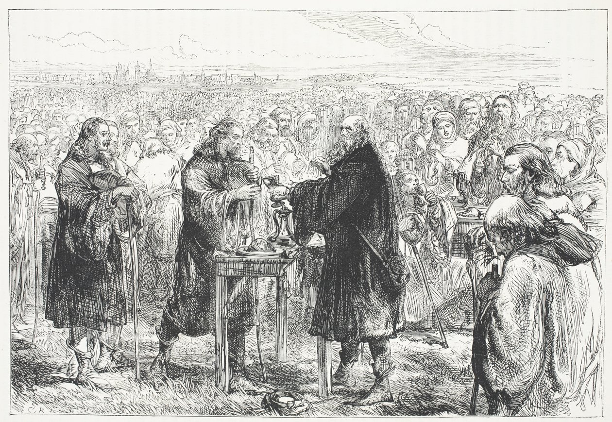 Celebração da Eucaristia pelos hussitas em um campo perto de Praga, ilustração da história do protestantismo por James Aitken Wylie (1808-1890), bar. 1878 de English School
