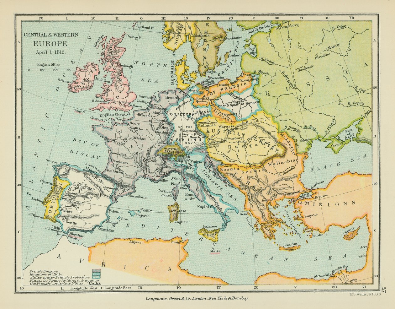 Europa Central e Ocidental (litografia a cores) de English School