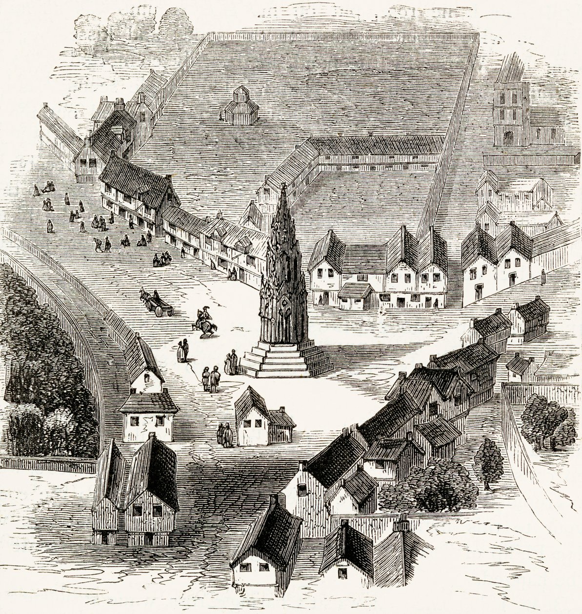 Charing Cross, Londres, no século XVI, c.1865 (gravura em madeira) de English School