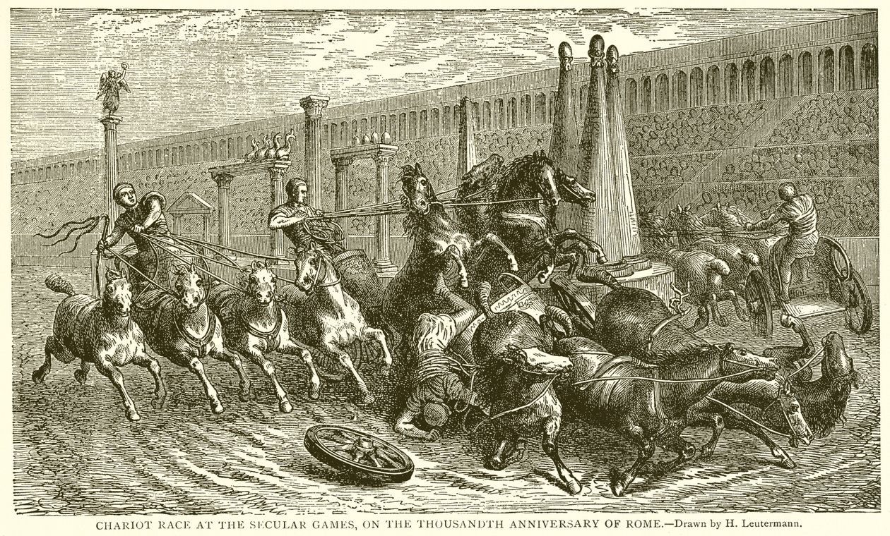 Corrida de bigas nos Jogos Seculares, no milésimo aniversário de Roma (gravura) de English School
