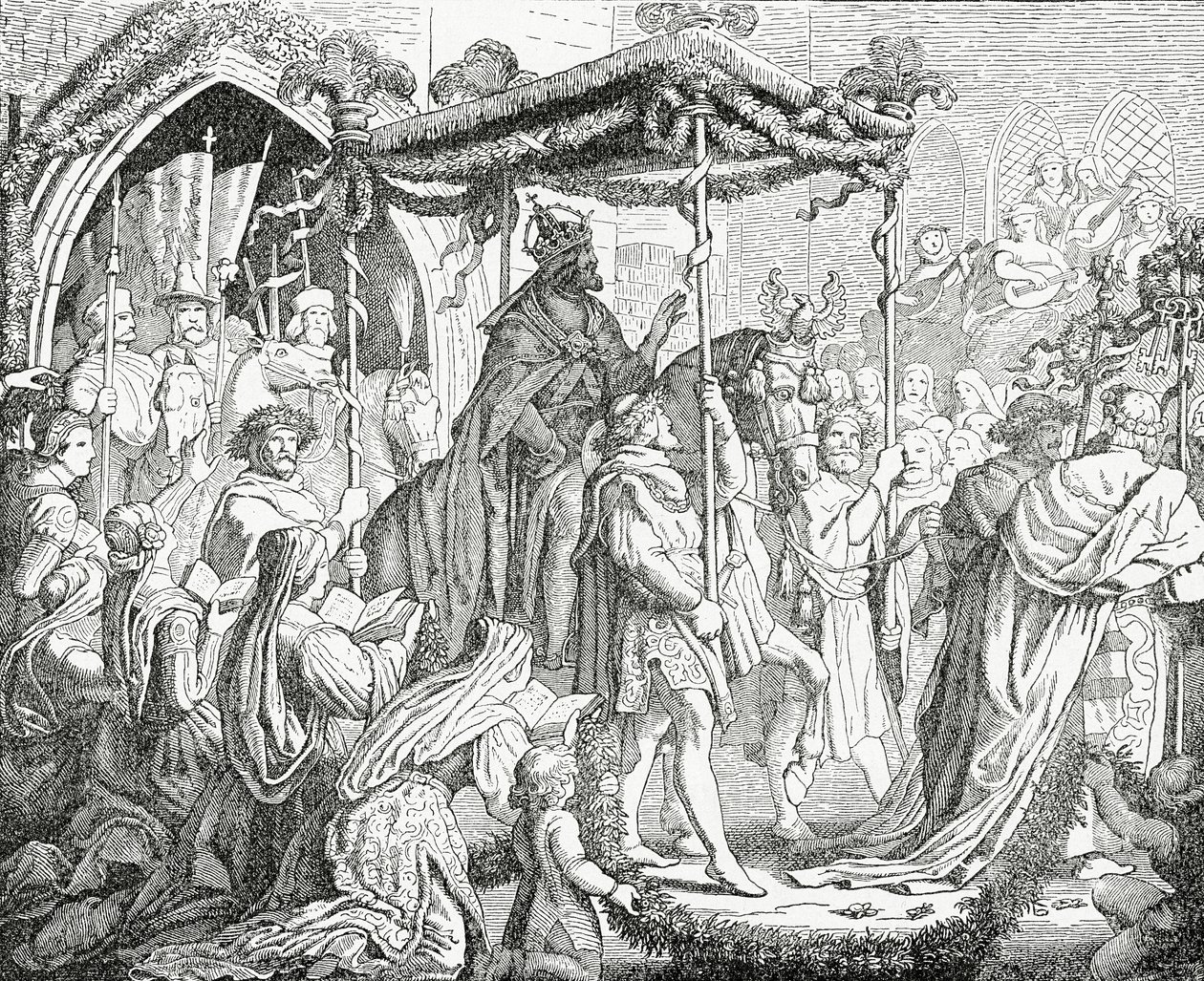 Carlos IV, Sacro Imperador Romano, visitando o Papa Urbano V em Avignon em 1365, 1882 de English School