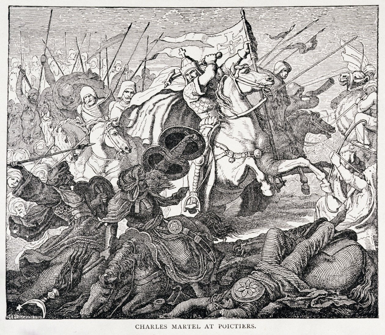 Charles Martel (c.688-741) em Poictiers, de A História da França, de Emile de Bonnechose, publicado pela Ward, Lock and Co, Londres de English School