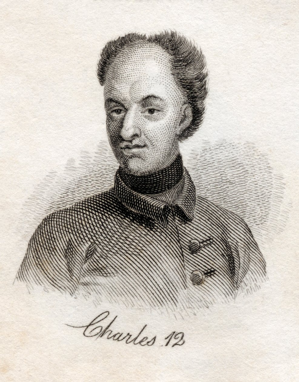 Charles XII, rei da Suécia, do Crabbs Historical Dictionary, publicado em 1825 de English School