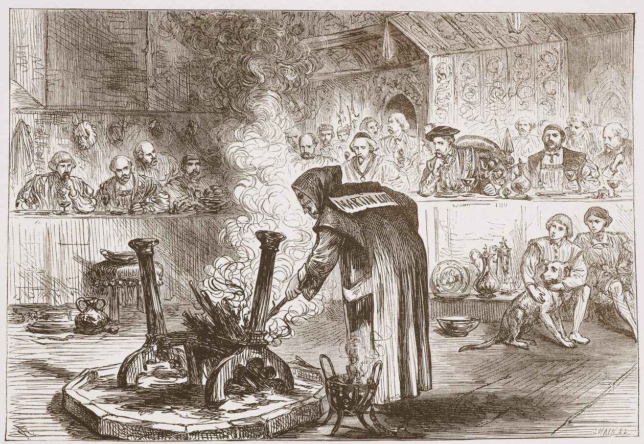 Charles vê o jogo das máscaras, ilustração da história do protestantismo por James Aitken Wylie (1808-1890), bar. 1878 de English School