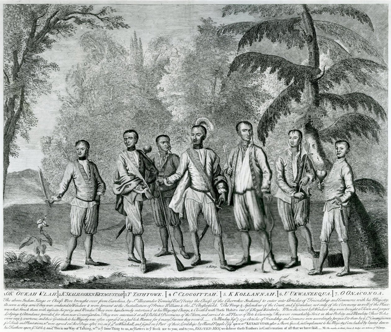 Cherokee Chiefs da Carolina, c.1730 (gravura) de English School