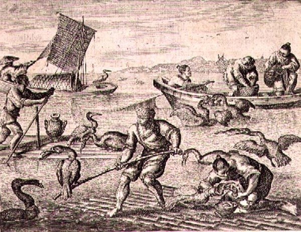 Pescadores chineses que utilizam corvos-marinhos para capturar peixe, ilustração de uma descrição das embaixadas na China de English School