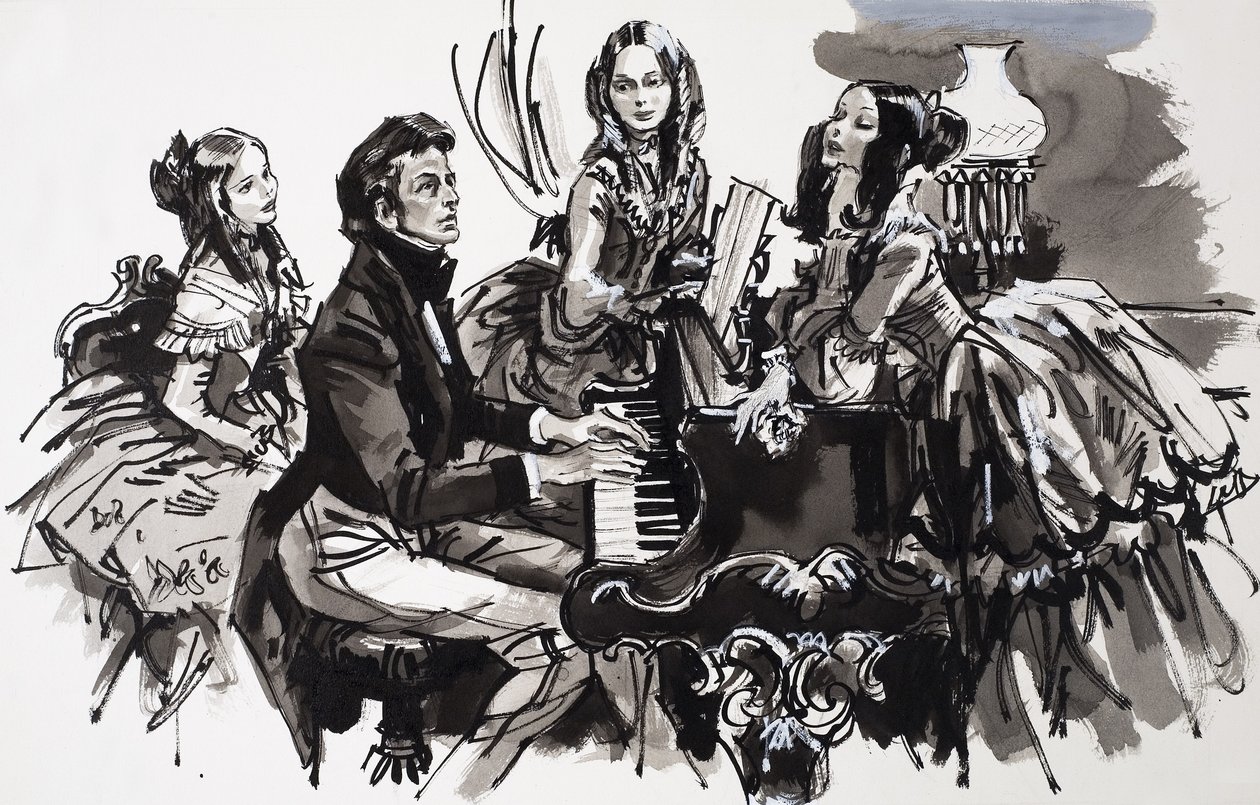 Chopin com admiradoras (guache sobre papel) de English School
