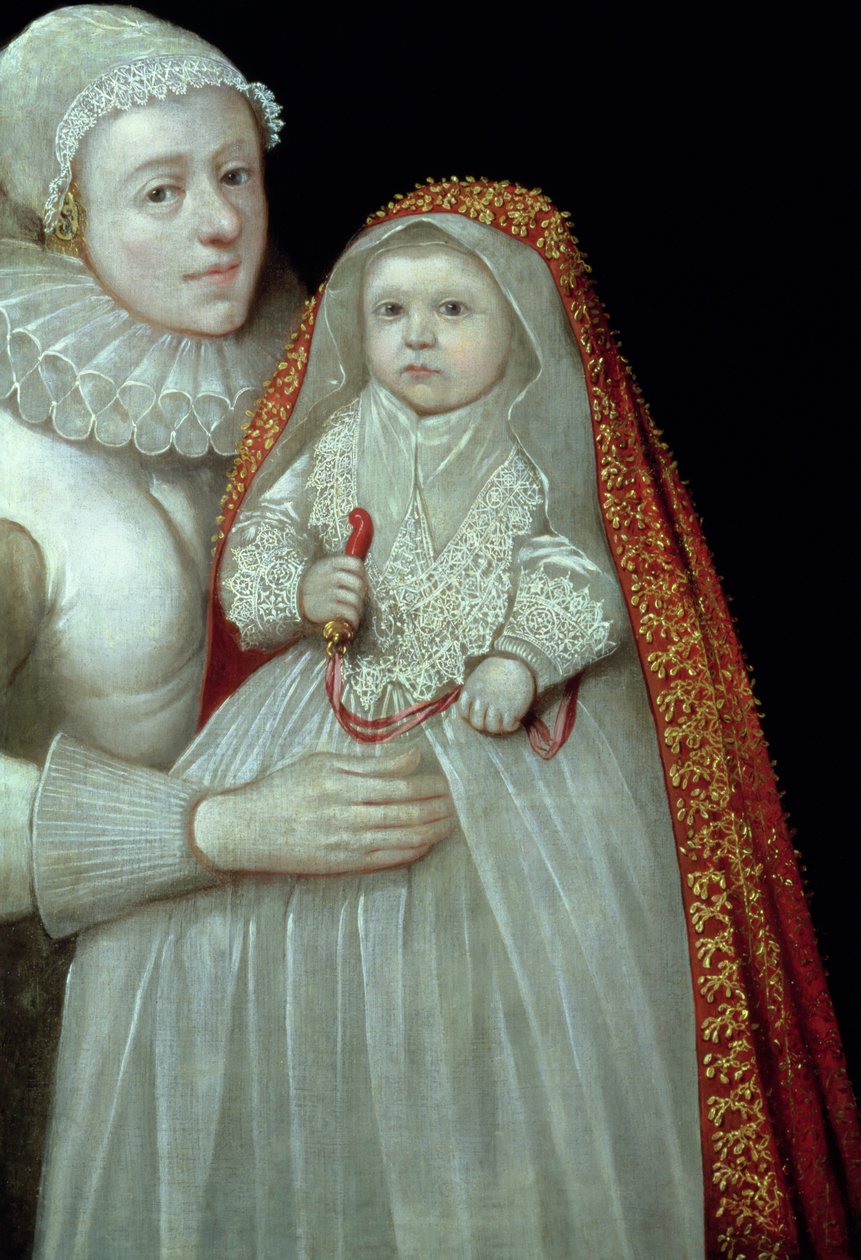 Batizado, retrato de mãe e filho, c.1595 de English School