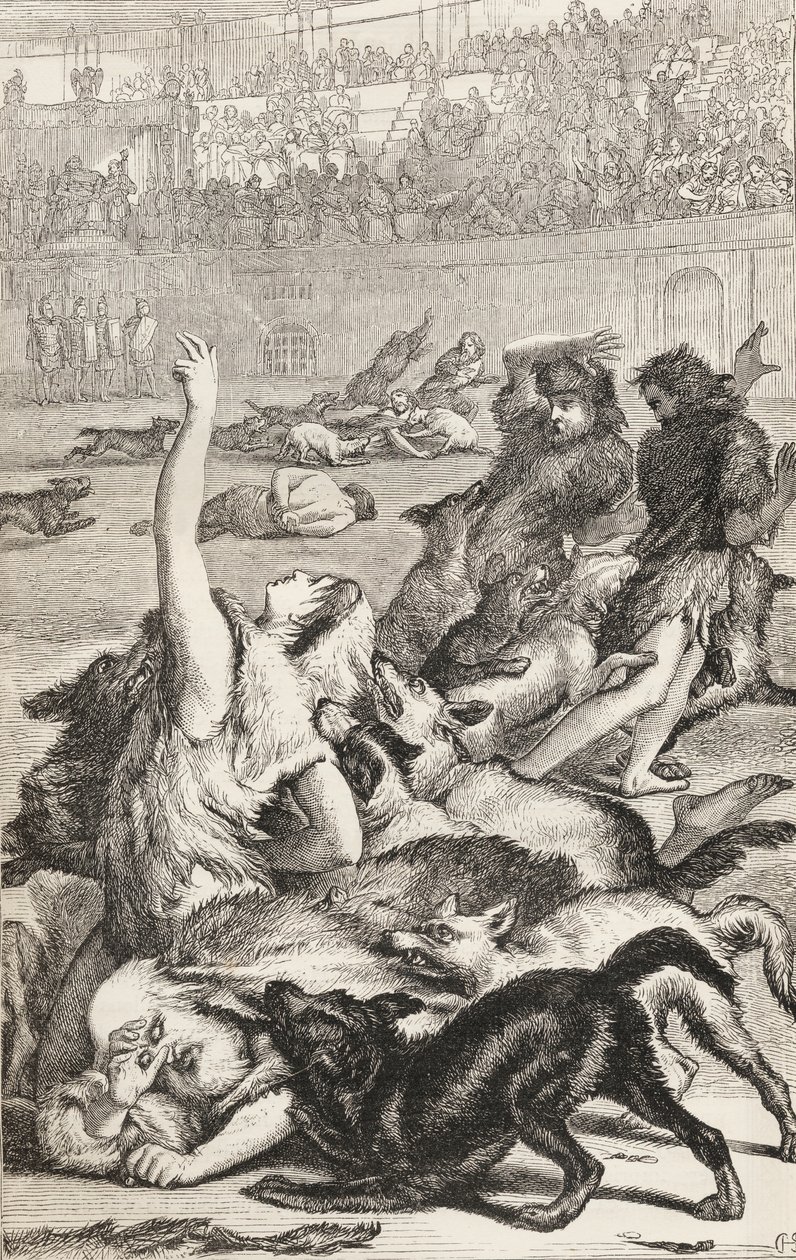 Mártires Cristãos na Arena Romana, c.1865 (gravura em madeira) de English School