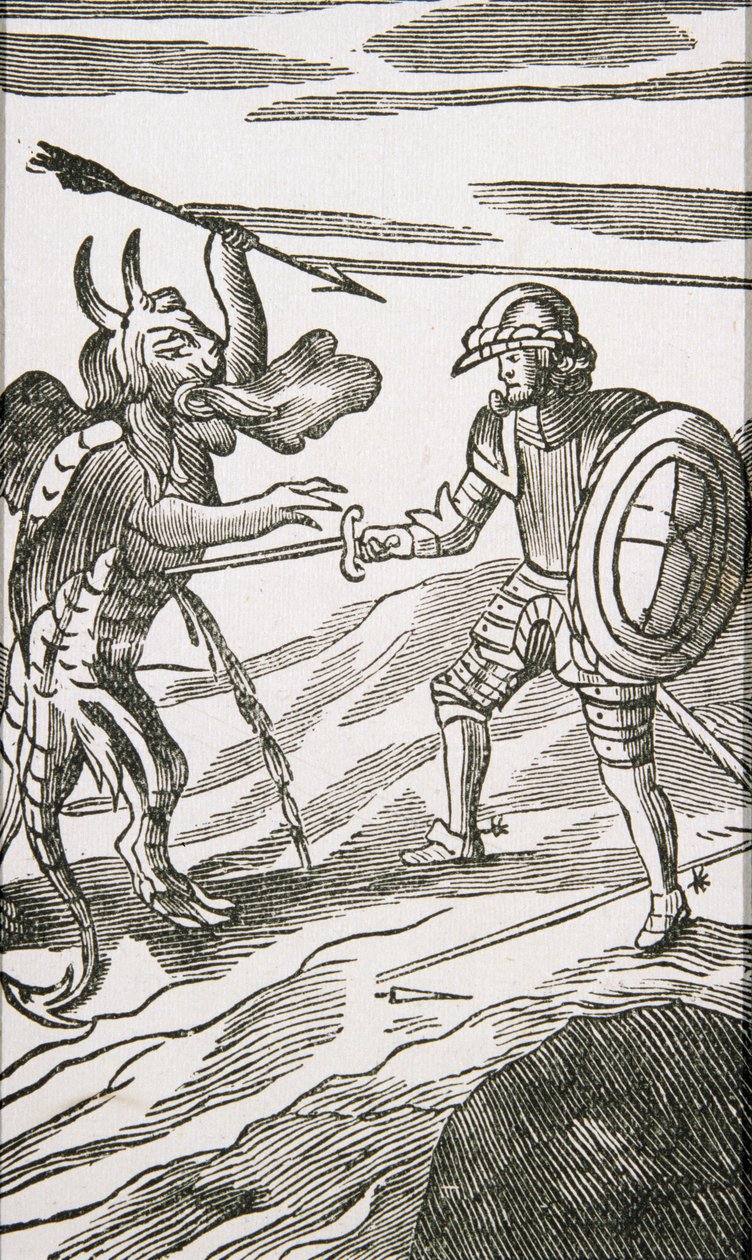 Christian e Apollyon, da 13ª edição do &39;Pilgrim&39;s Progress&39; de John Bunyan, 1692 de English School