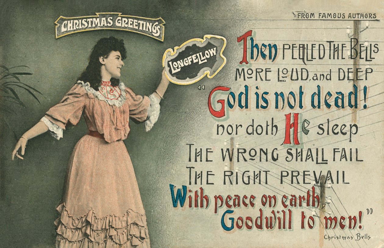 Cartão de felicitações de Natal (litografia a cores) de English School