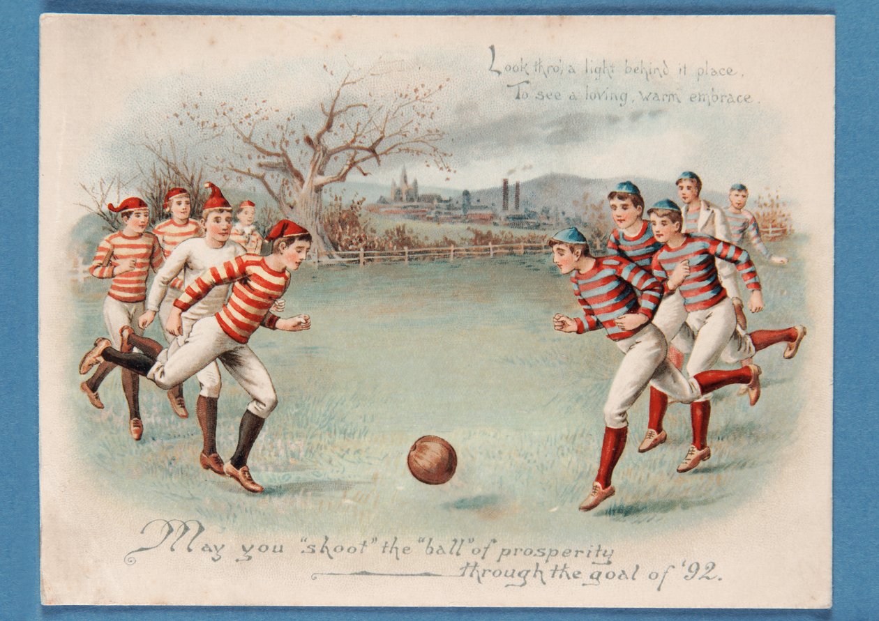 Cartão postal de Natal de um jogo de futebol, 1892 de English School