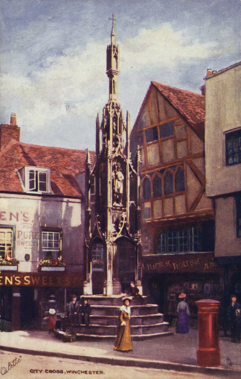 City Cross, Winchester (litografia a cores) de English School