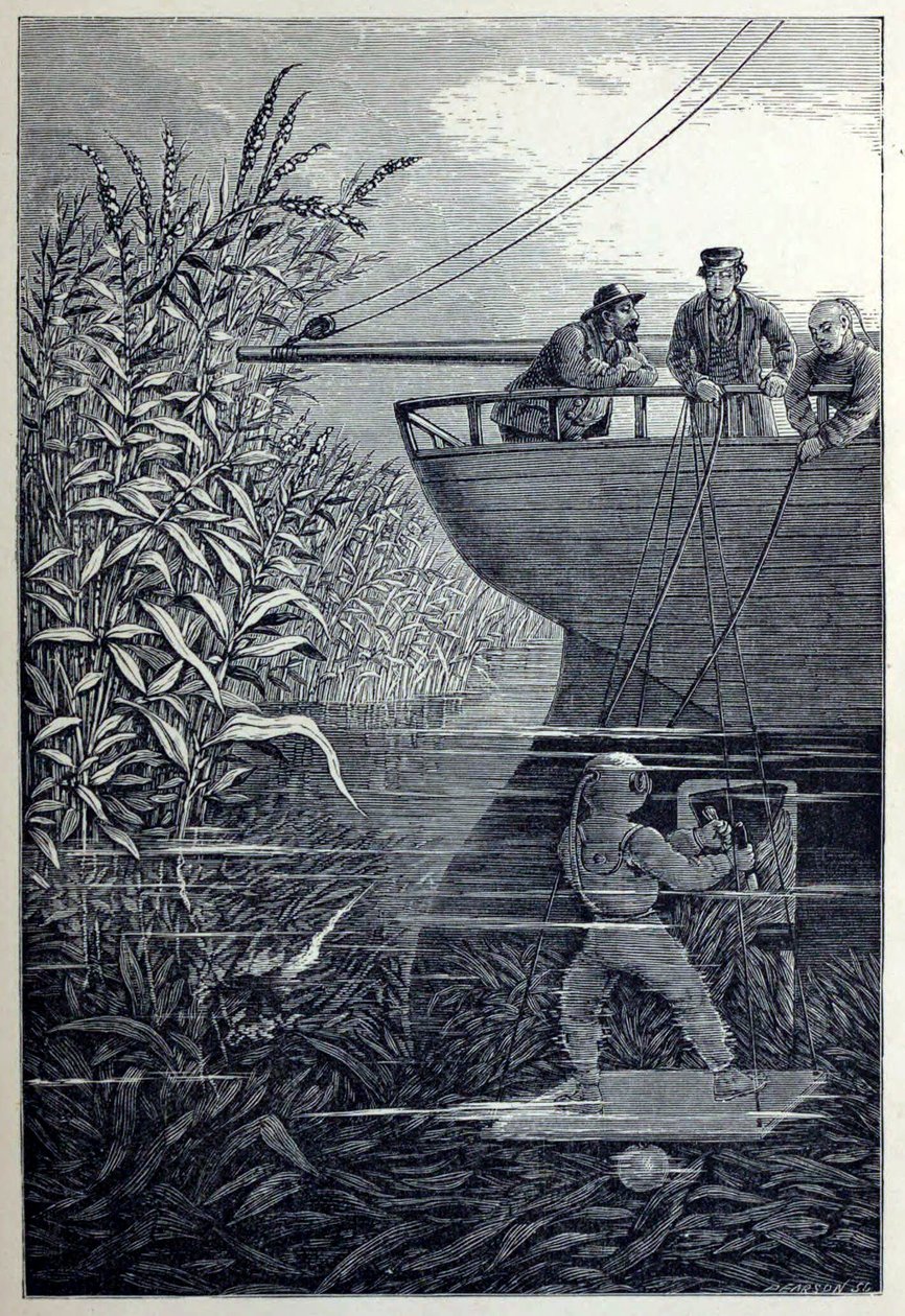 Limpando o Parafuso, de Sob as Ondas, ou Mergulhando em Águas Profundas, pub. 1887. de English School