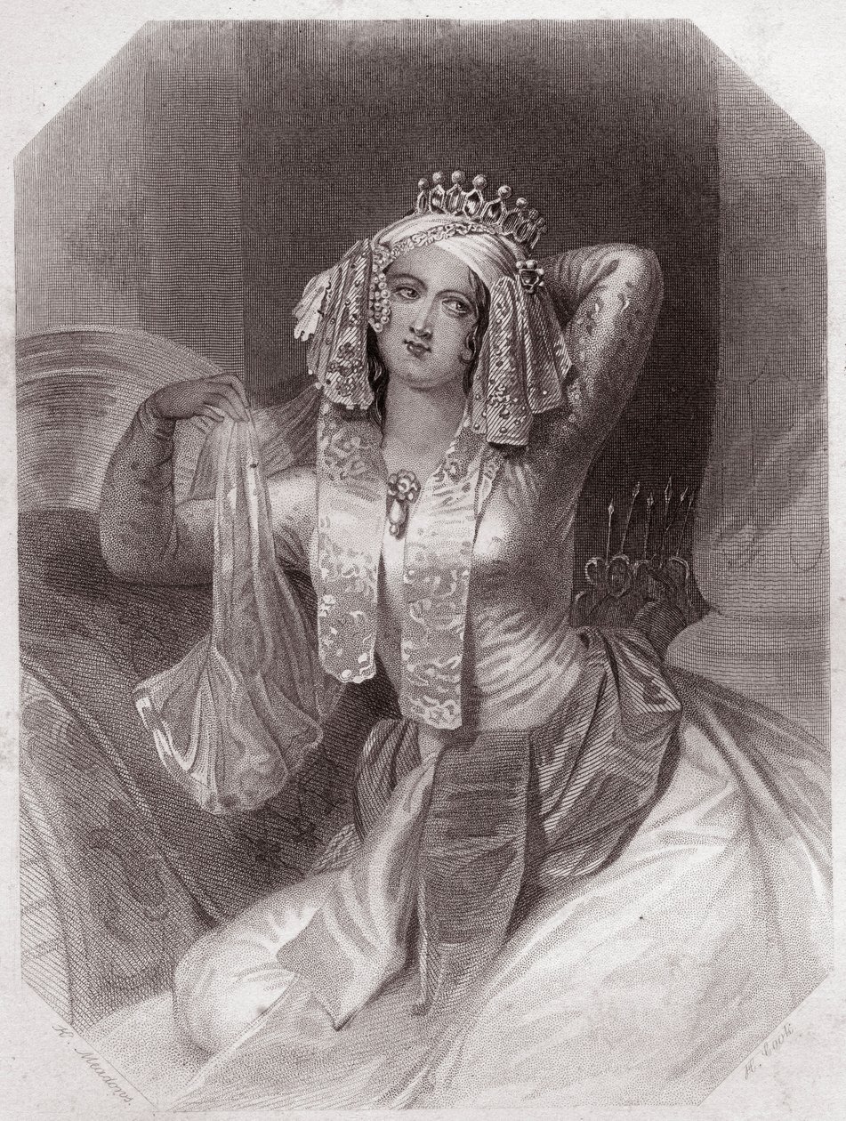 Cleopatre (Antoine et Cleopatre) (Antony e Cleopatra) em - "Galerie des femmes de Shakespeare, coleção de quarenta e cinco retratos sérios de artistas do início de Londres, enriquecidos com avisos críticos e literários" cerca de 1838 - da "Galerie des femm de English School