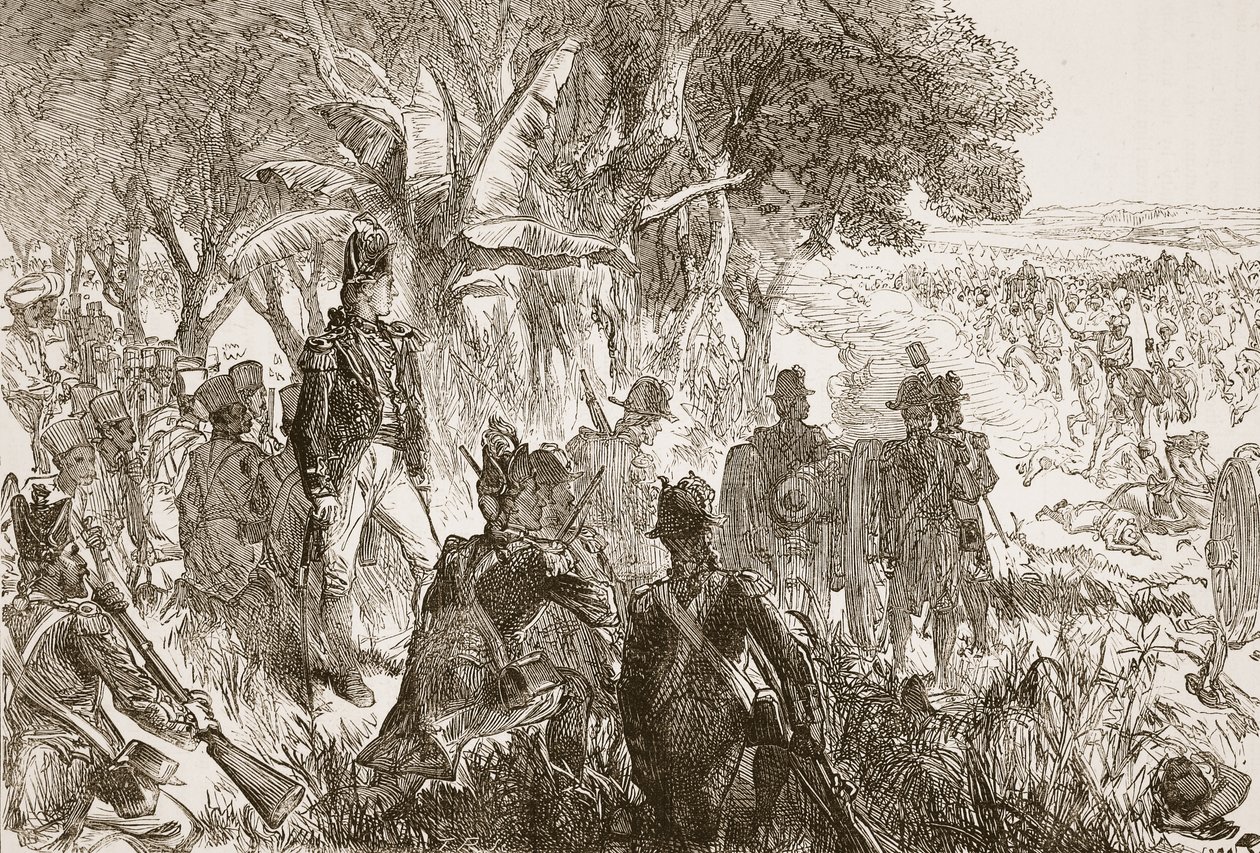 Clive em Plassey, ilustração da história ilustrada de Cassells da Índia por James Grant, bar. 1879 de English School