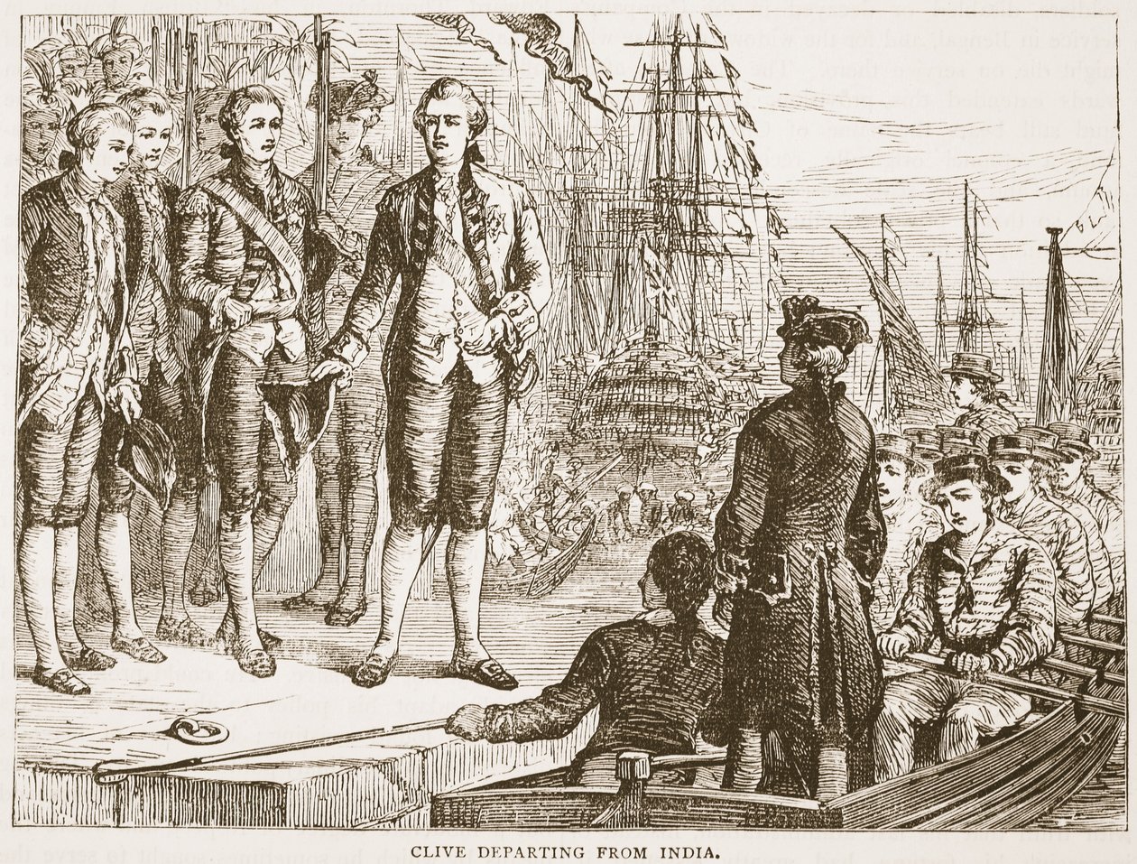 Clive que parte da Índia, ilustração da história ilustrada de Cassells da Índia por James Grant, bar. 1879 de English School