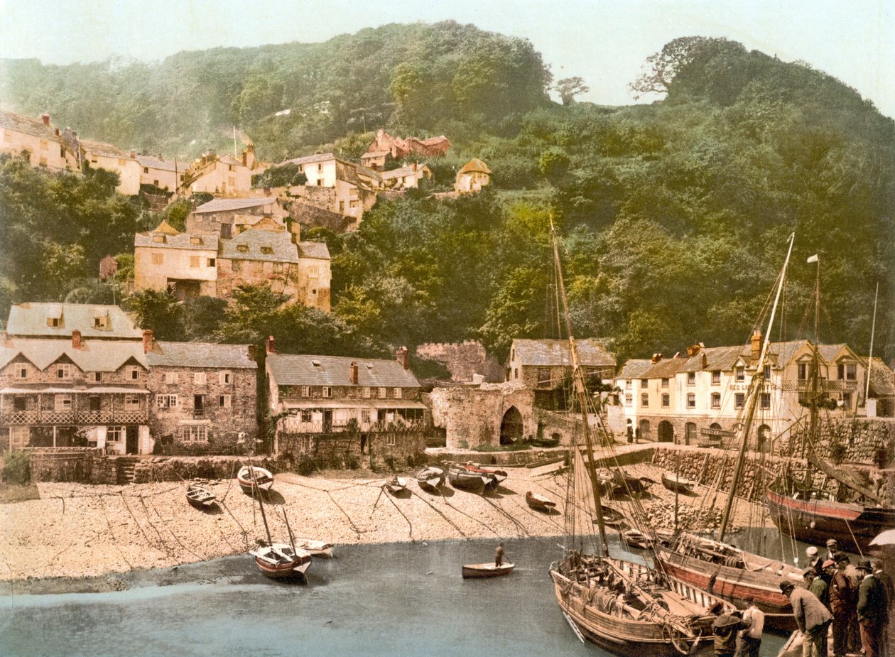 Clovelly Harbour (foto colorida à mão) de English School