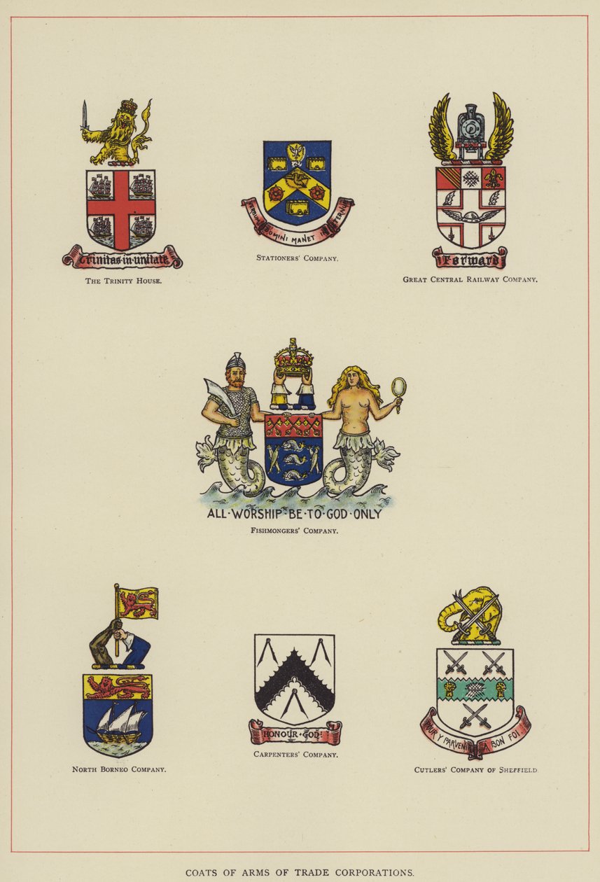 Brasões de armas de sociedades comerciais (litografia a cores) de English School