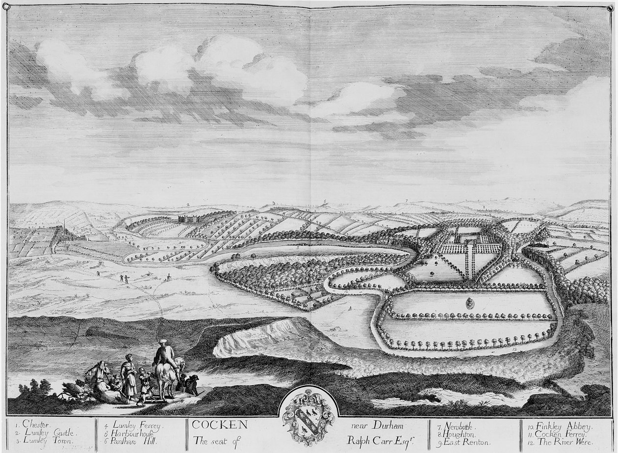 Cocken perto de Durham, c.1710 (gravura) de English School
