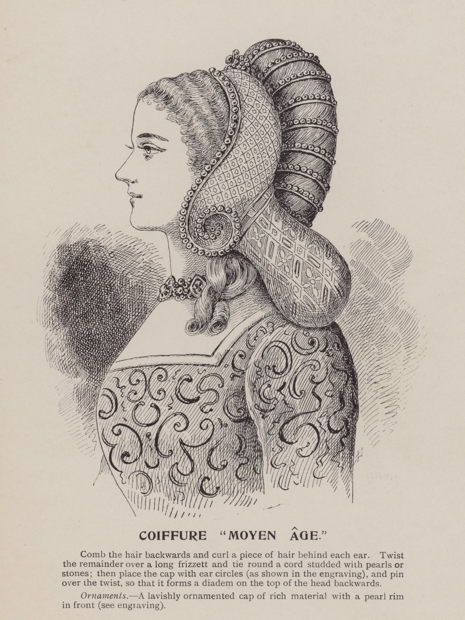 Penteado "Idade Média" (gravura) de English School